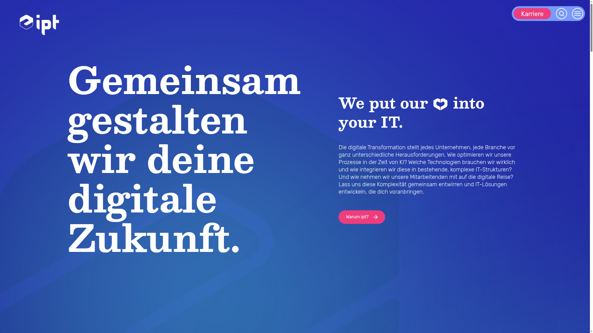 Website von ipt Innovation Process Technology AG