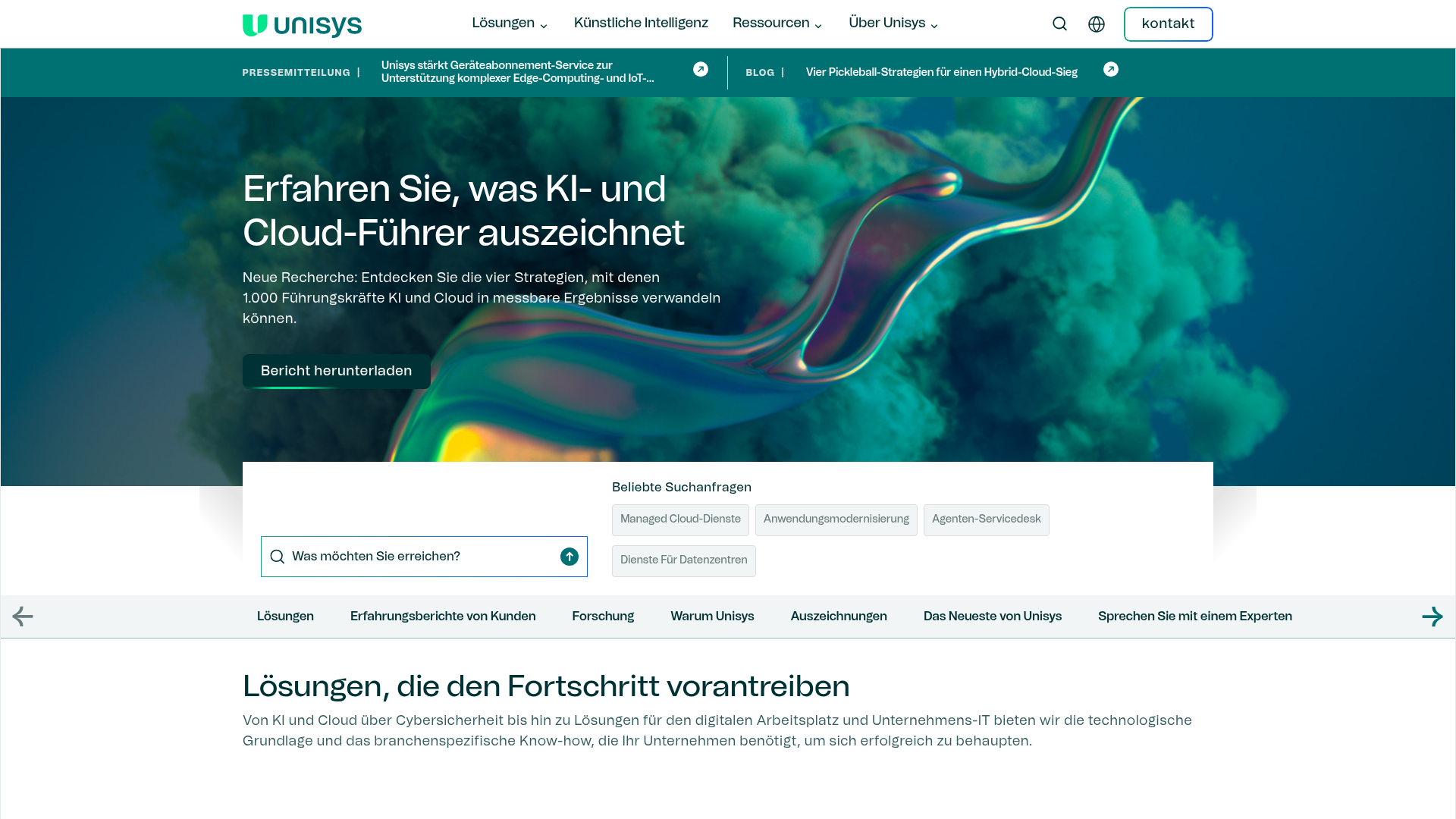 Website of Unisys (Schweiz) GmbH